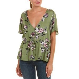MINKPINK Green Floral Short Sleeve Tie Top - NWOT